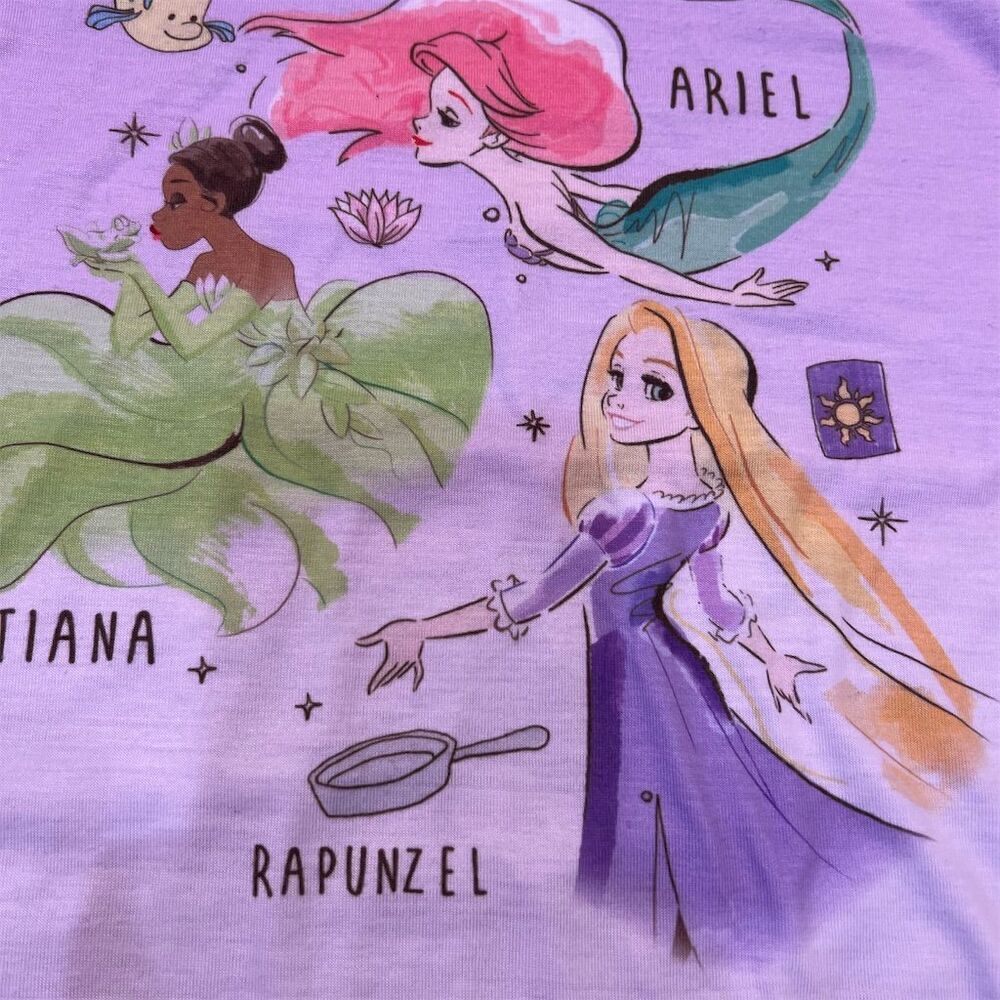 Disney Princess Girls Pajama Set 3T Purple Ariel Tiana Rapunzel - Picture 4 of 8